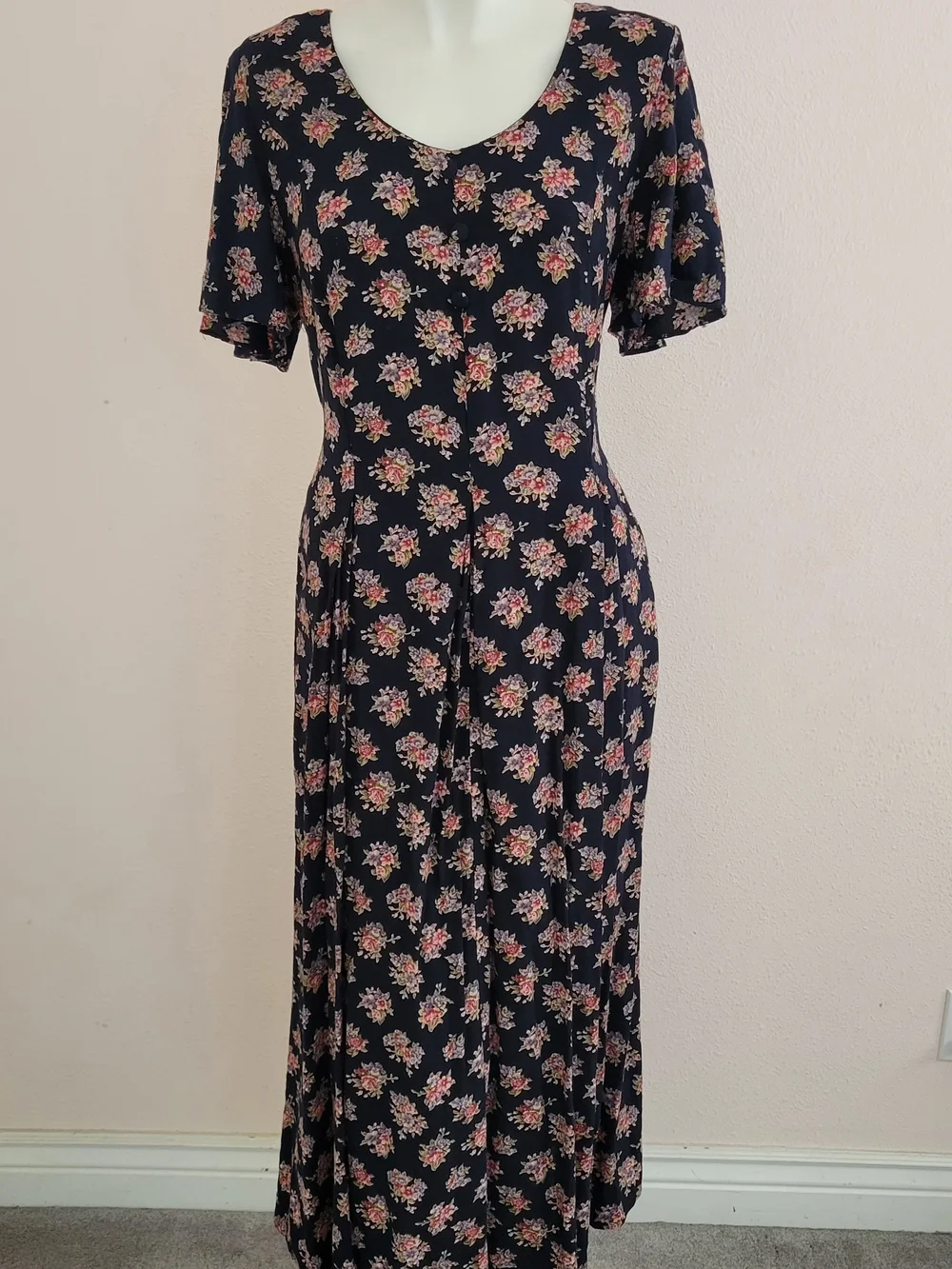 Vintage Infatuation Floral Cottagecore Maxi Dress Navy Blue - Picture 1 of 9